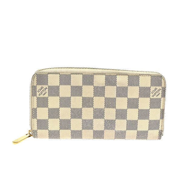 LOUIS VUITTON Long Zippy Wallet Purse Damier Azur Leather White - Picture 1 of 16